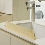 HANSSEM ESilicone Sink Water Guard 61.5cm Butter Cream – Kitchen Splash Guard with Strong Suction, Flexible Heat-Resistant Faucet Barrier, No Adhesive Needed _ Made in KOREA